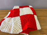 Red and White Knit Throw Blanket