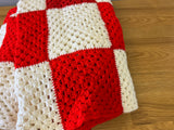 Red and White Knit Throw Blanket