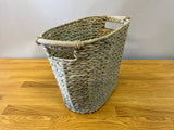 Grey-toned woven basket with handles