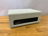 grey linen covered record player