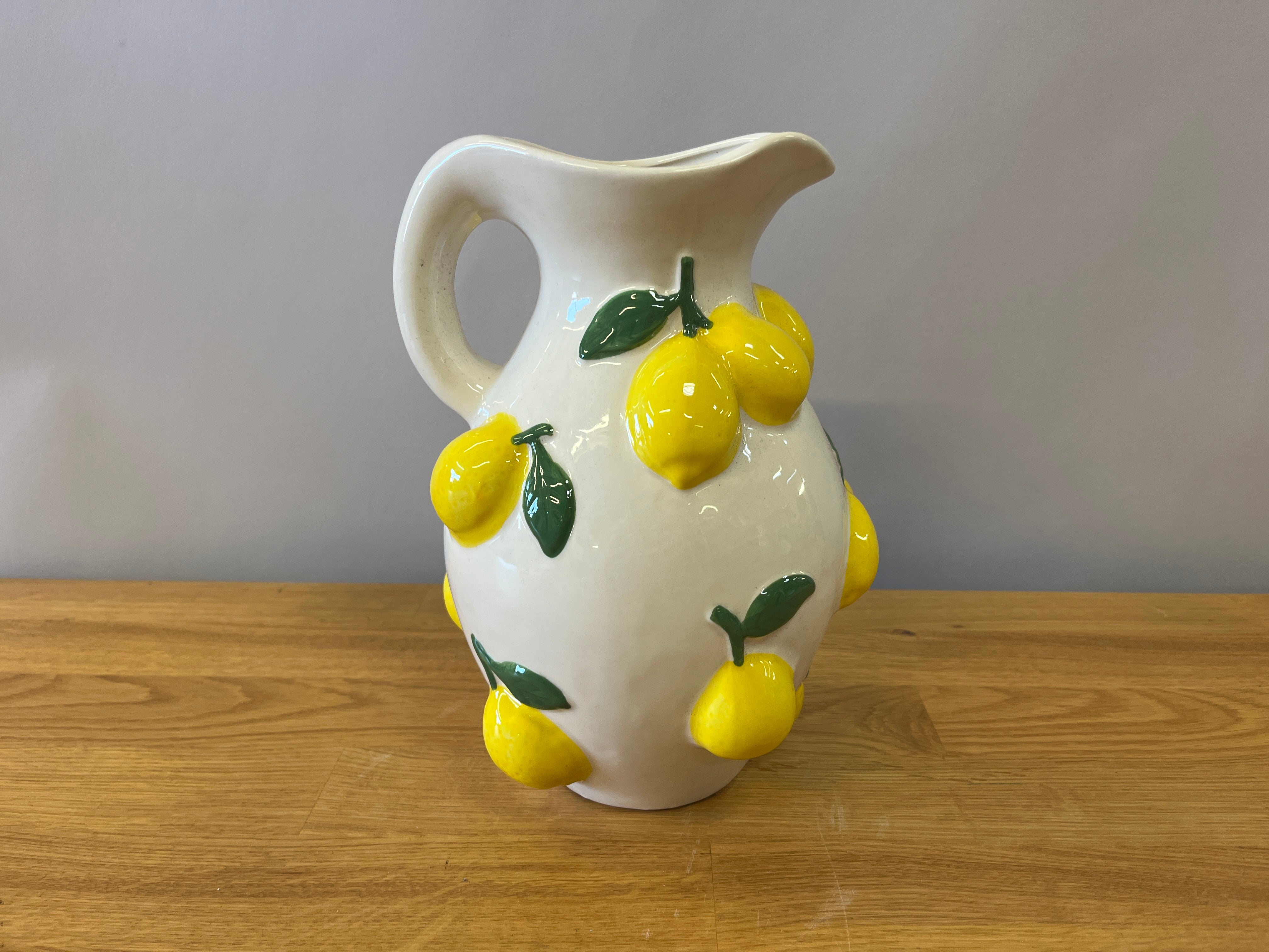 Cream water pitcher with 3D lemons