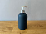matte black soap pump with silver handle