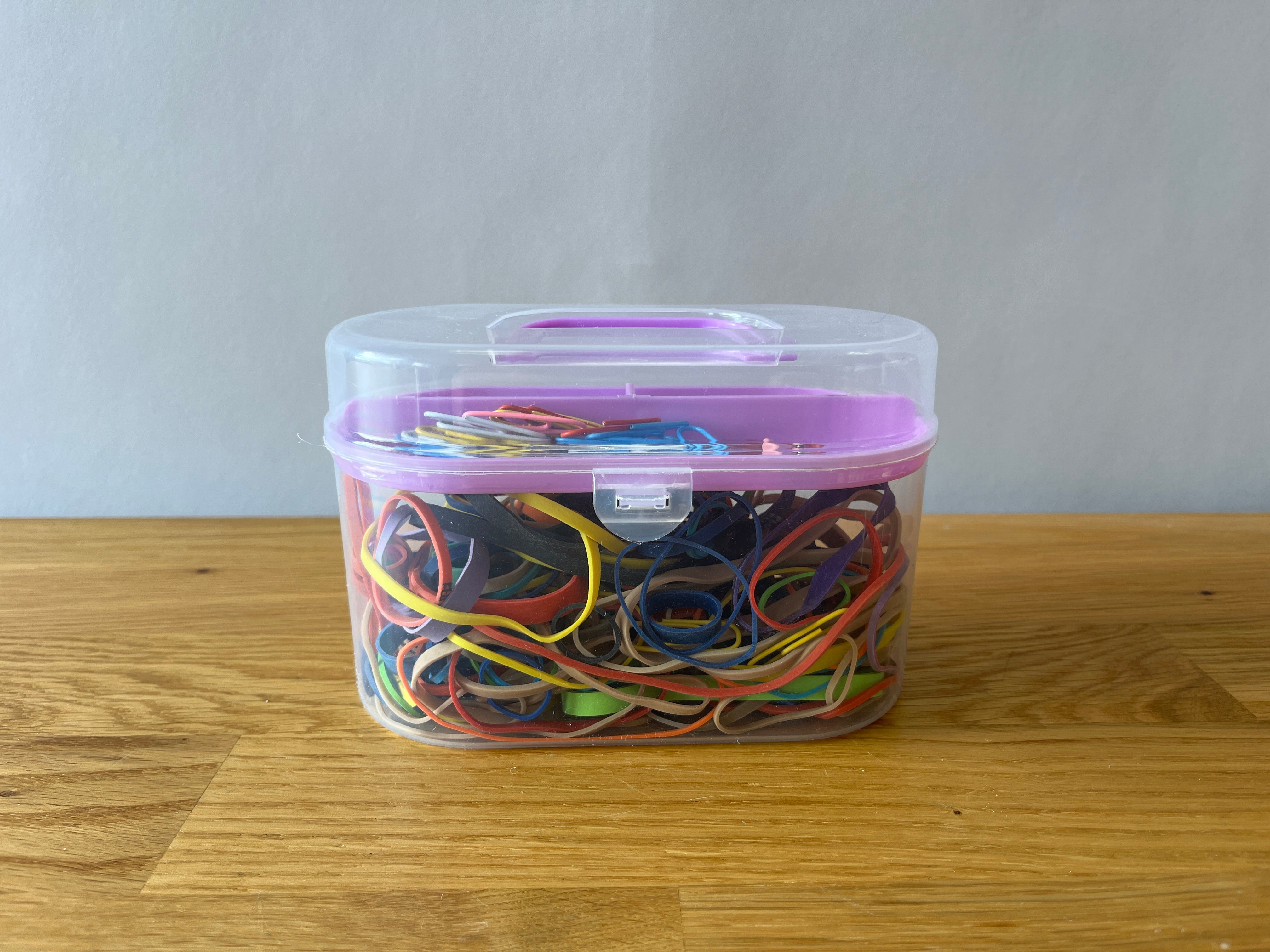 clear and purple desk container