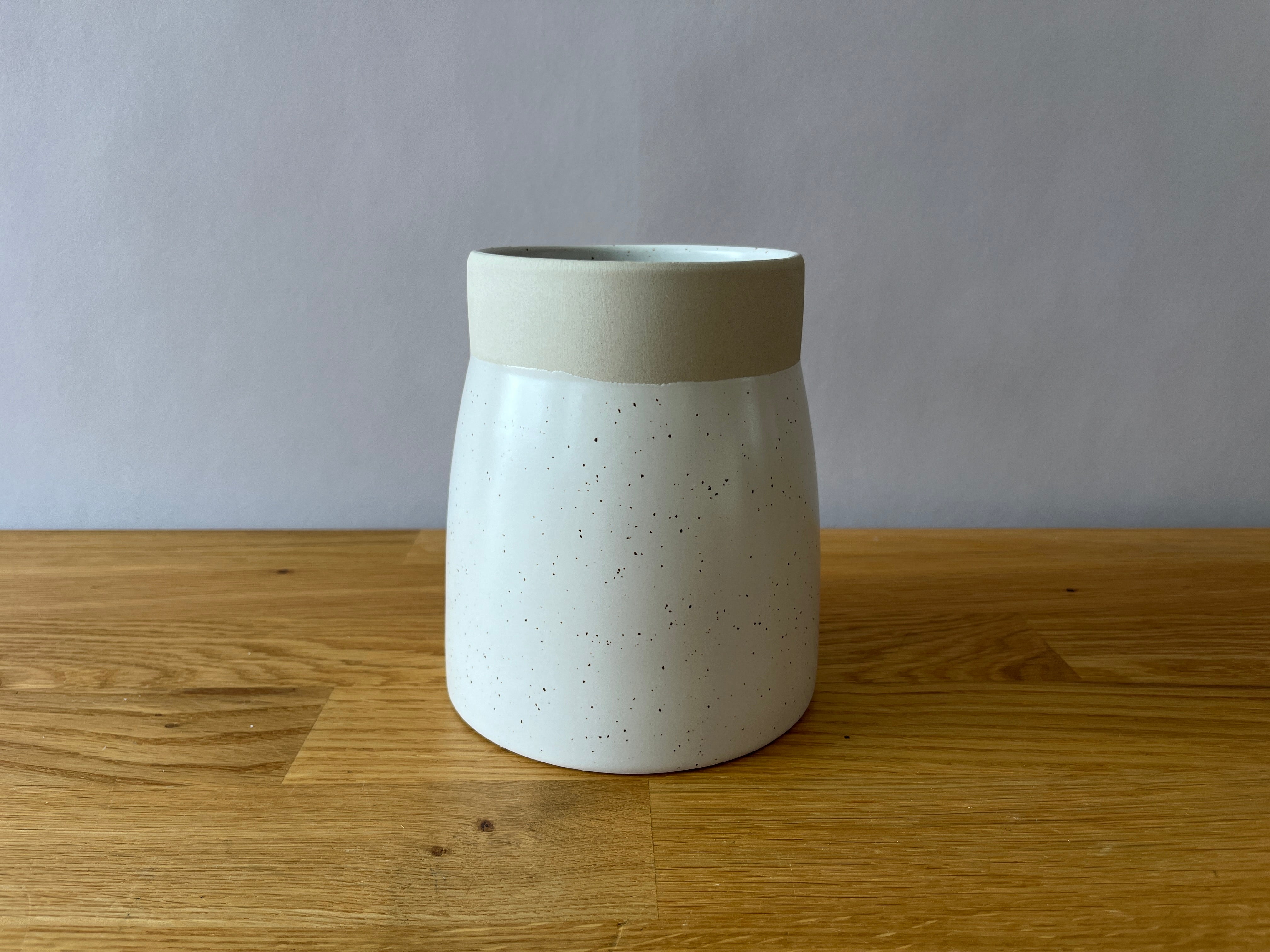 off white speckled utensil holder