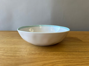 White Plastic Bowl with Blue Edge