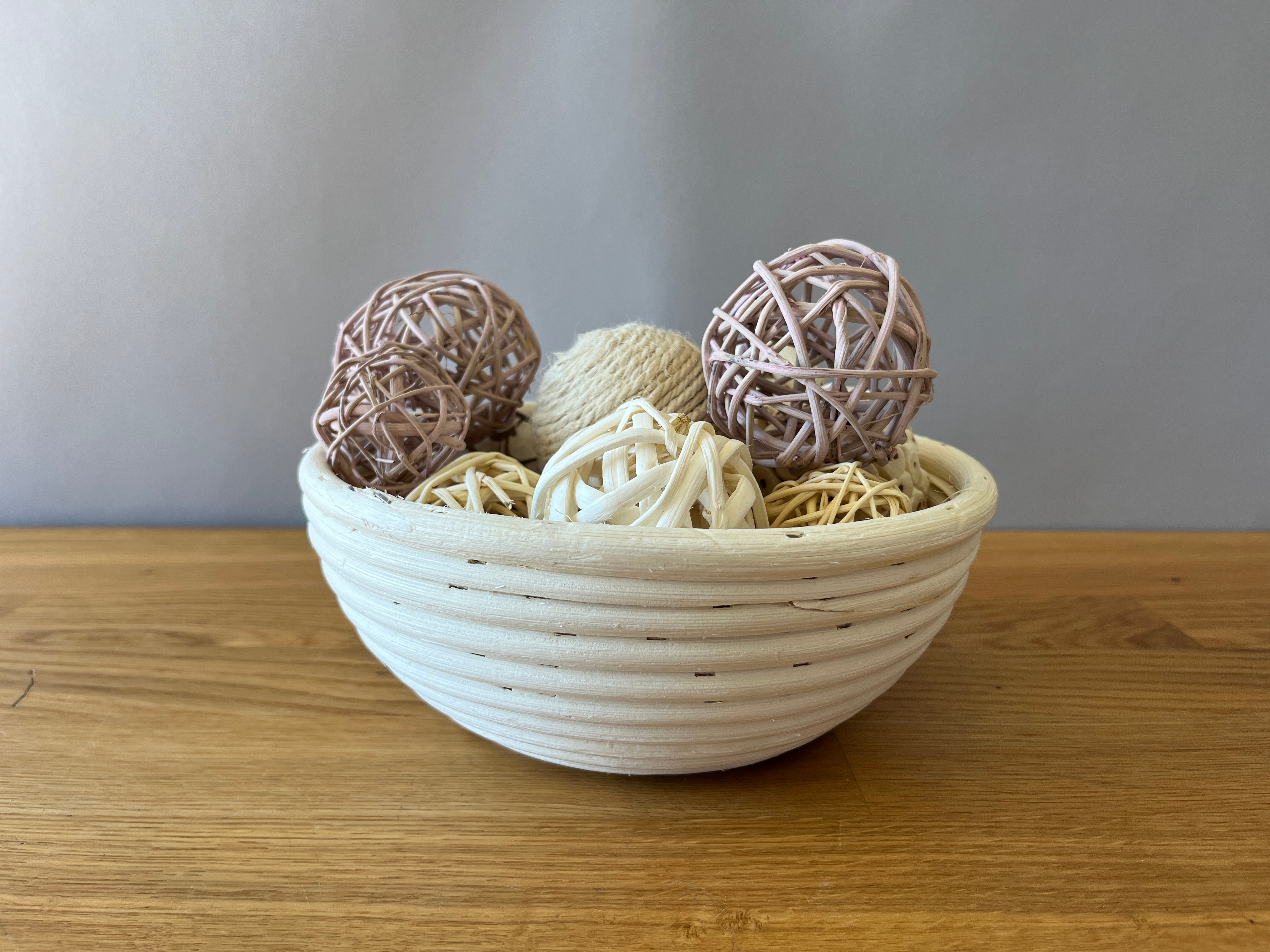 wicker bowl with popperi balls