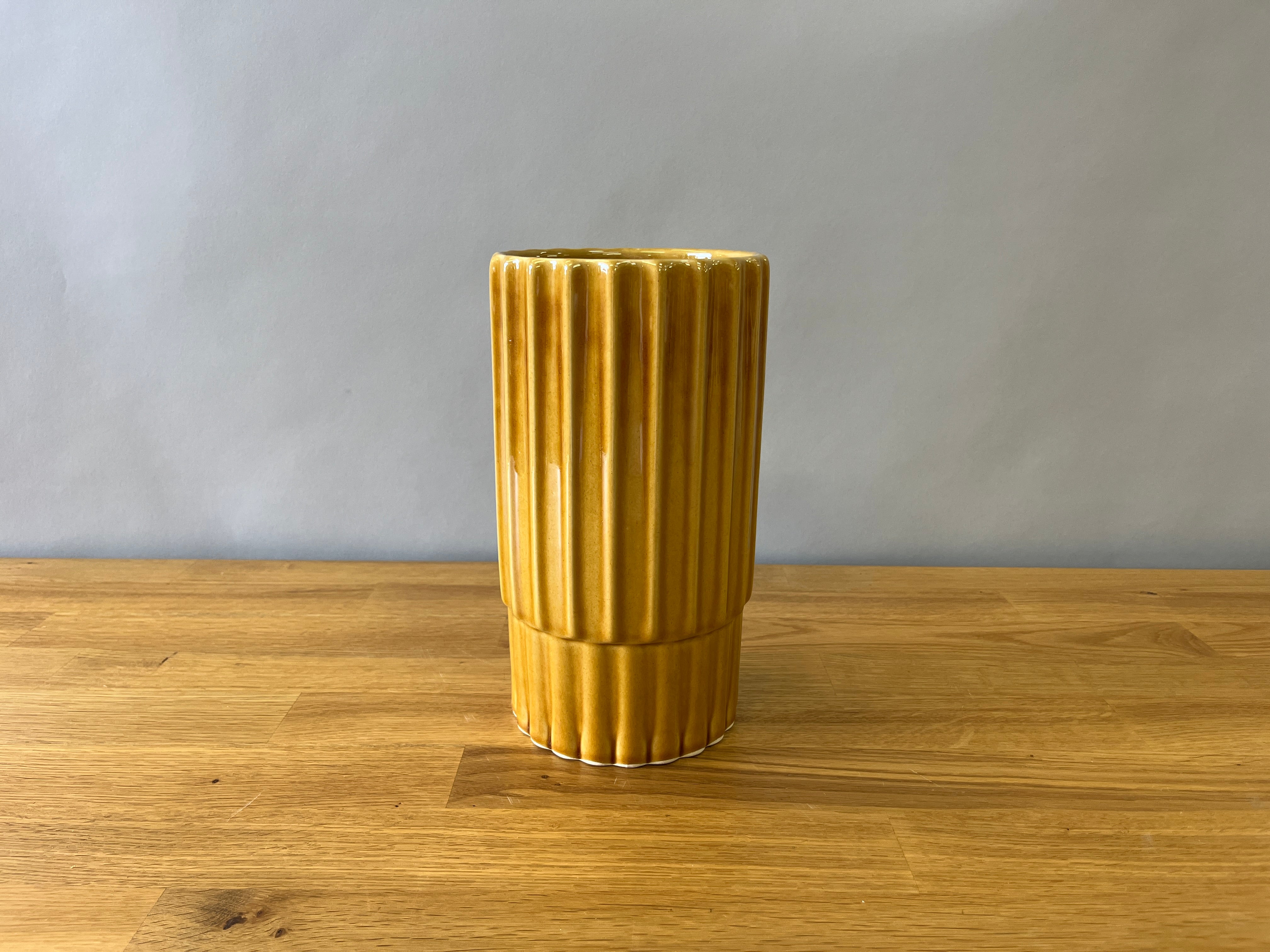 Yellow Ribbed Vase