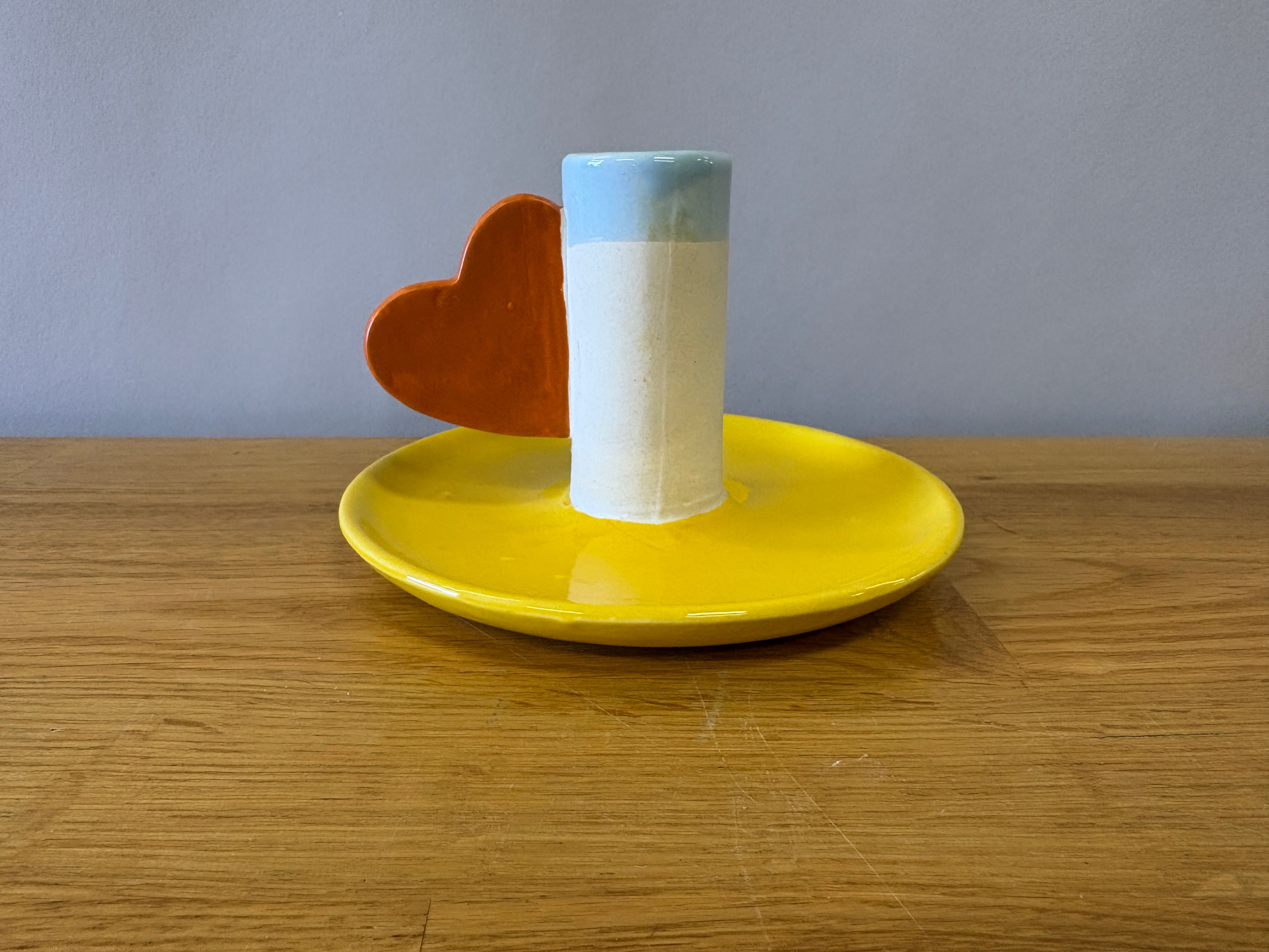 Yellow Candle Holder with Heart