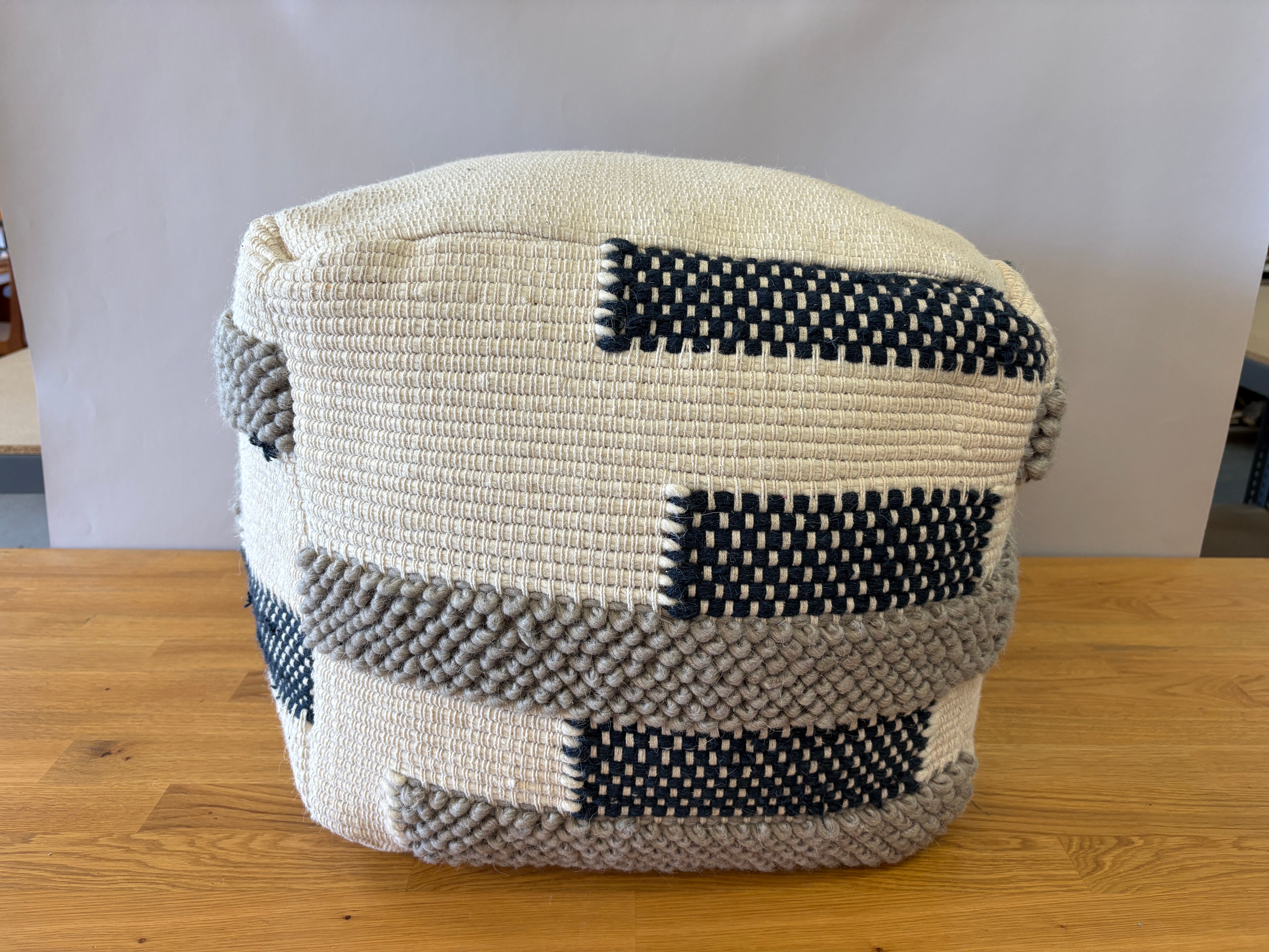 White Pouf with Black Designs