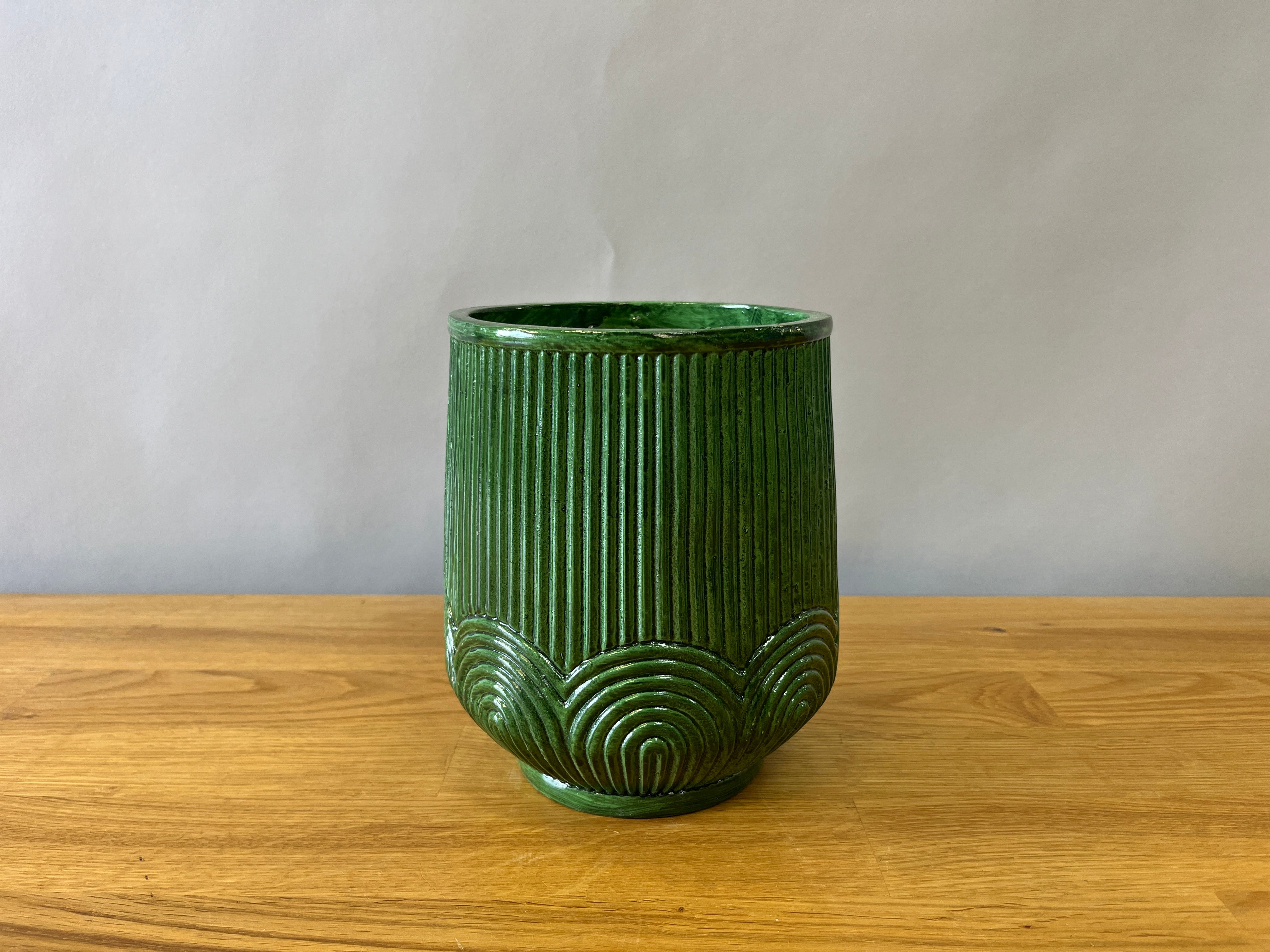Green Fluted Planter Pot