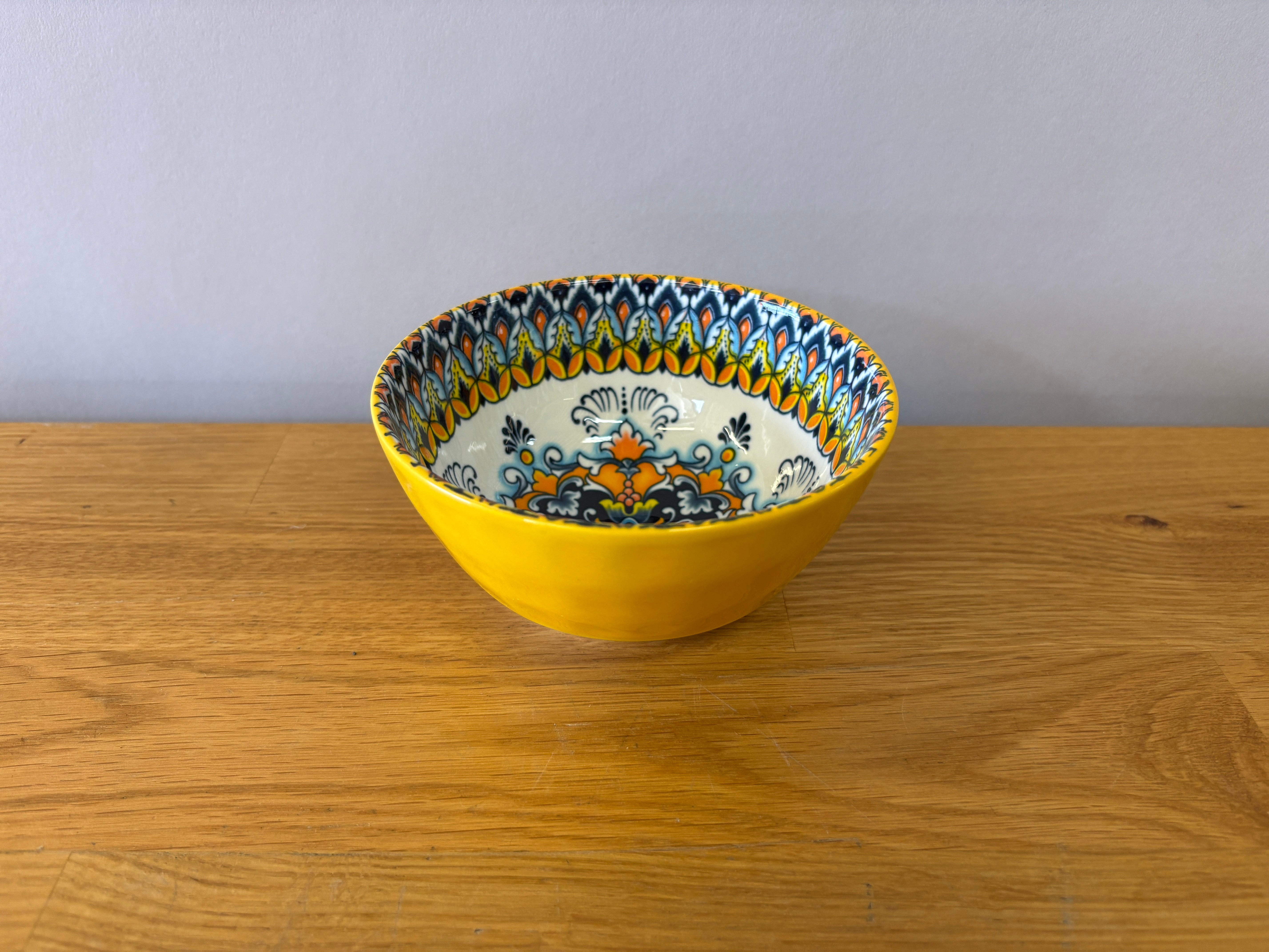 Small Yellow Bowl with Painted Interior