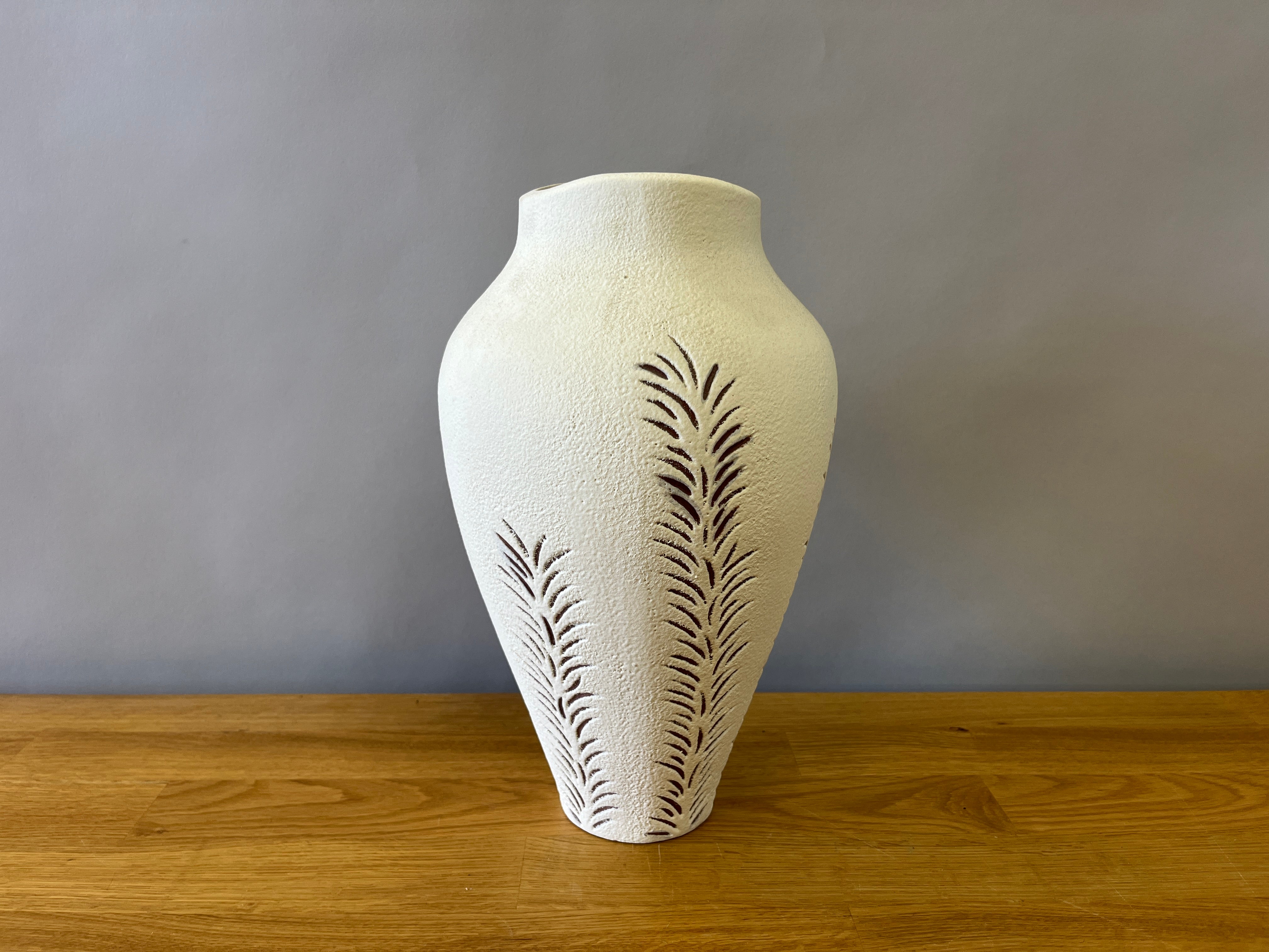 White Textured Vase with Brown Vines