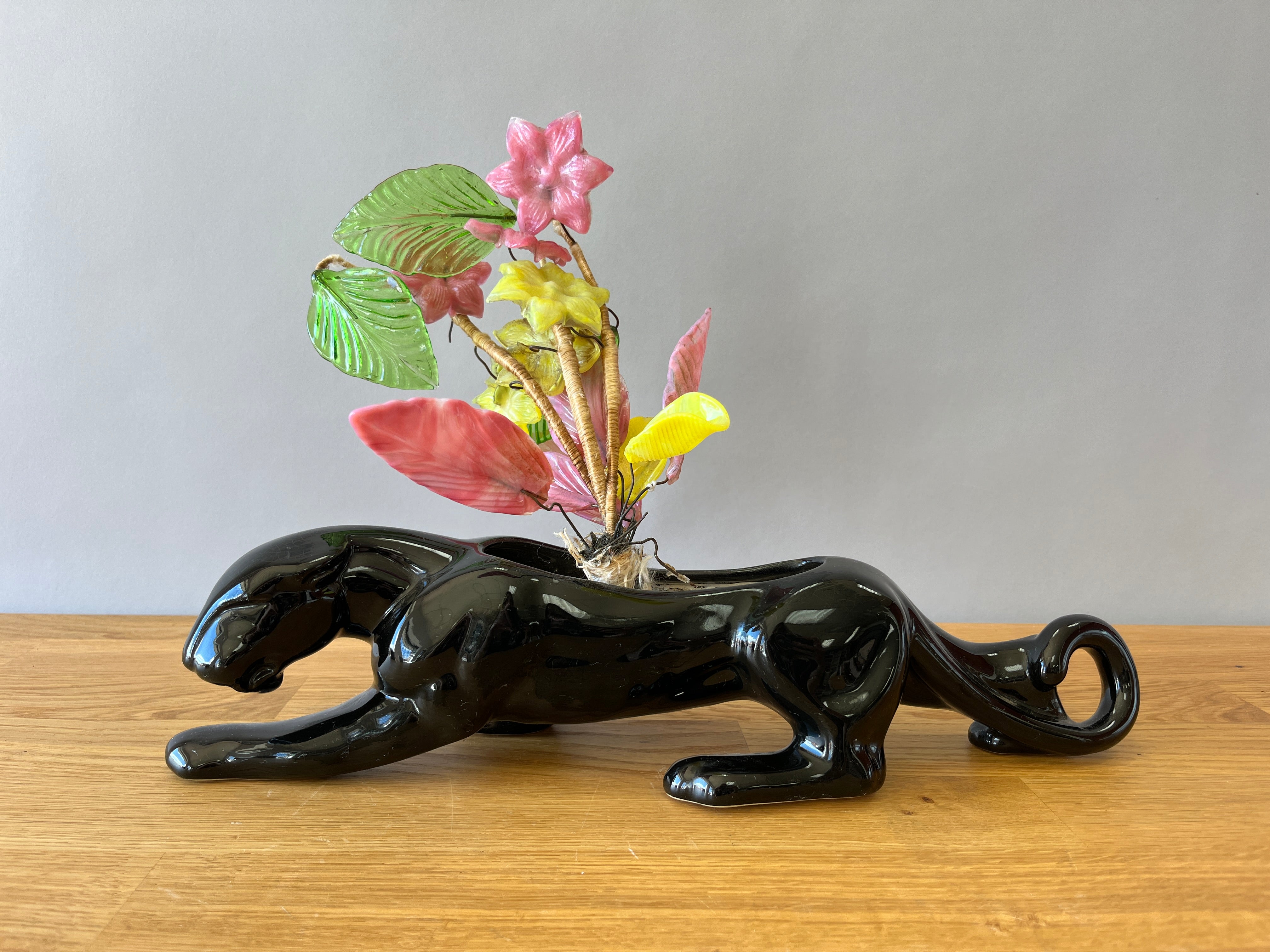 Panther Statue with Flowers