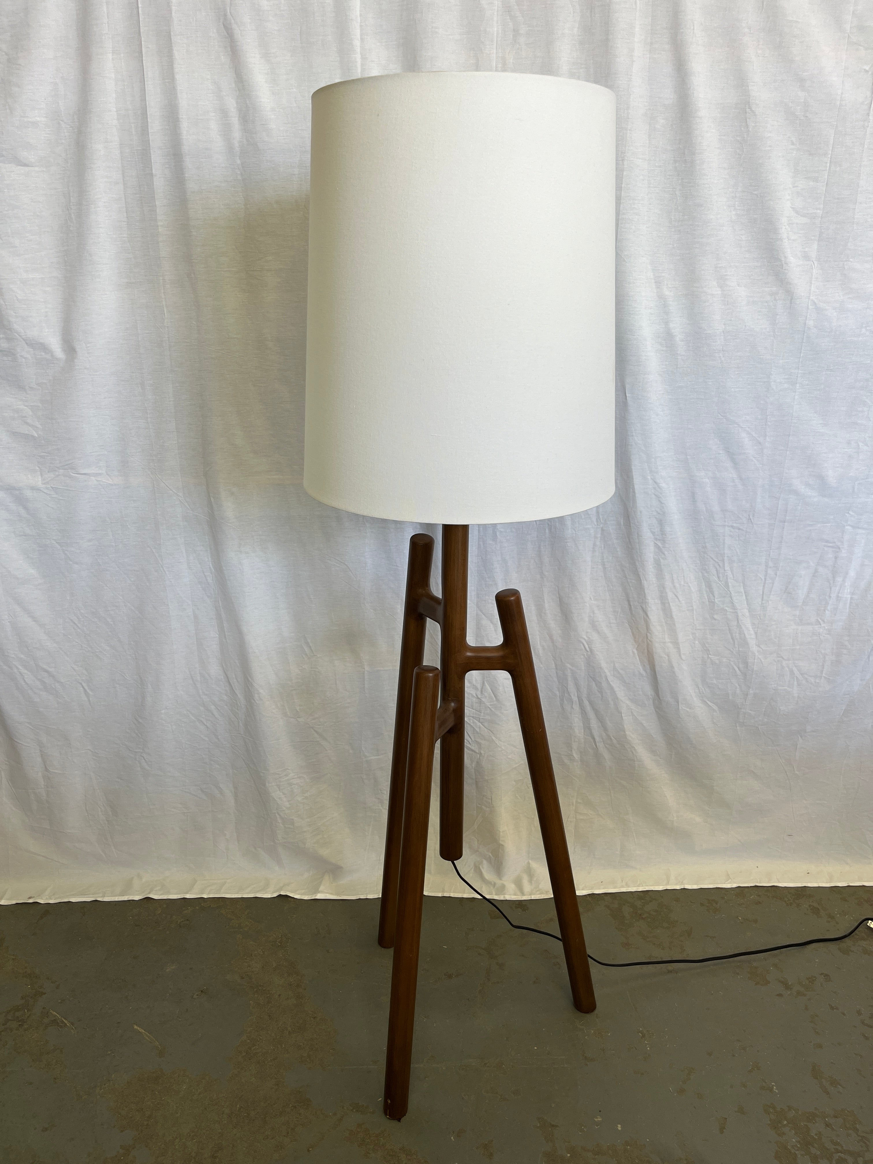 Abstract Wood Tripod Standing Lamp