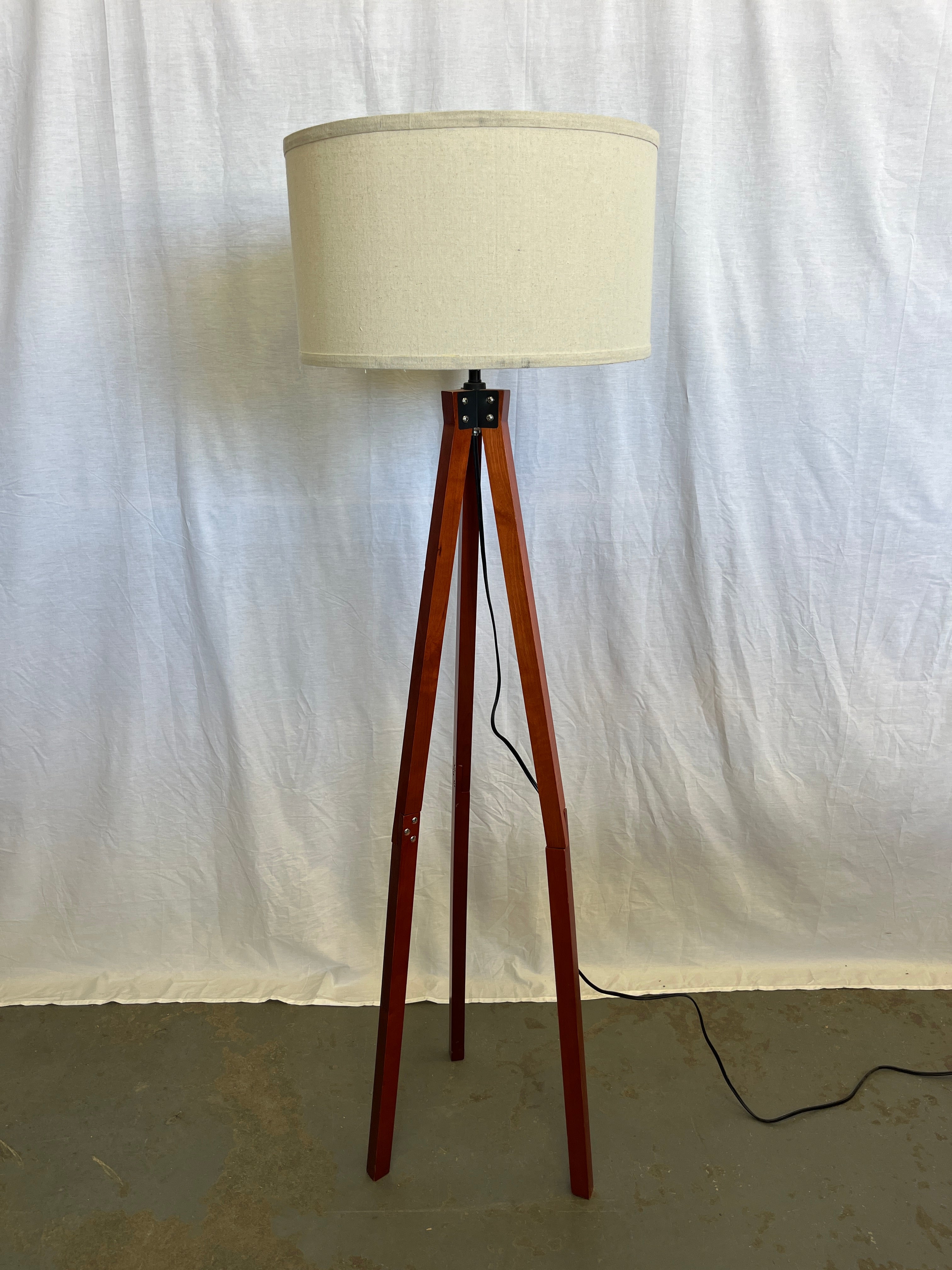 Red Wood Tripod Standing Lamp