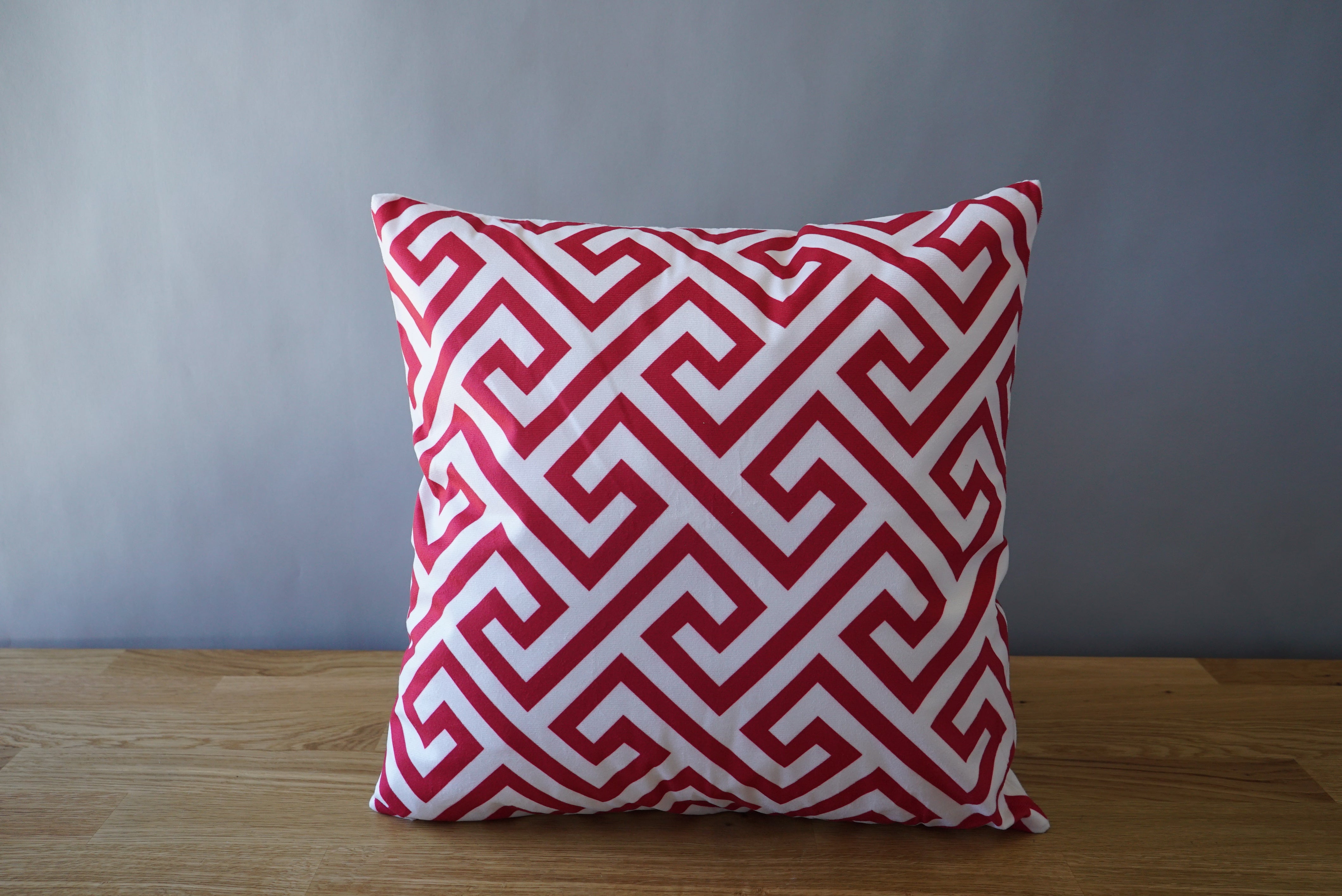 White and Red Patterned Pillow