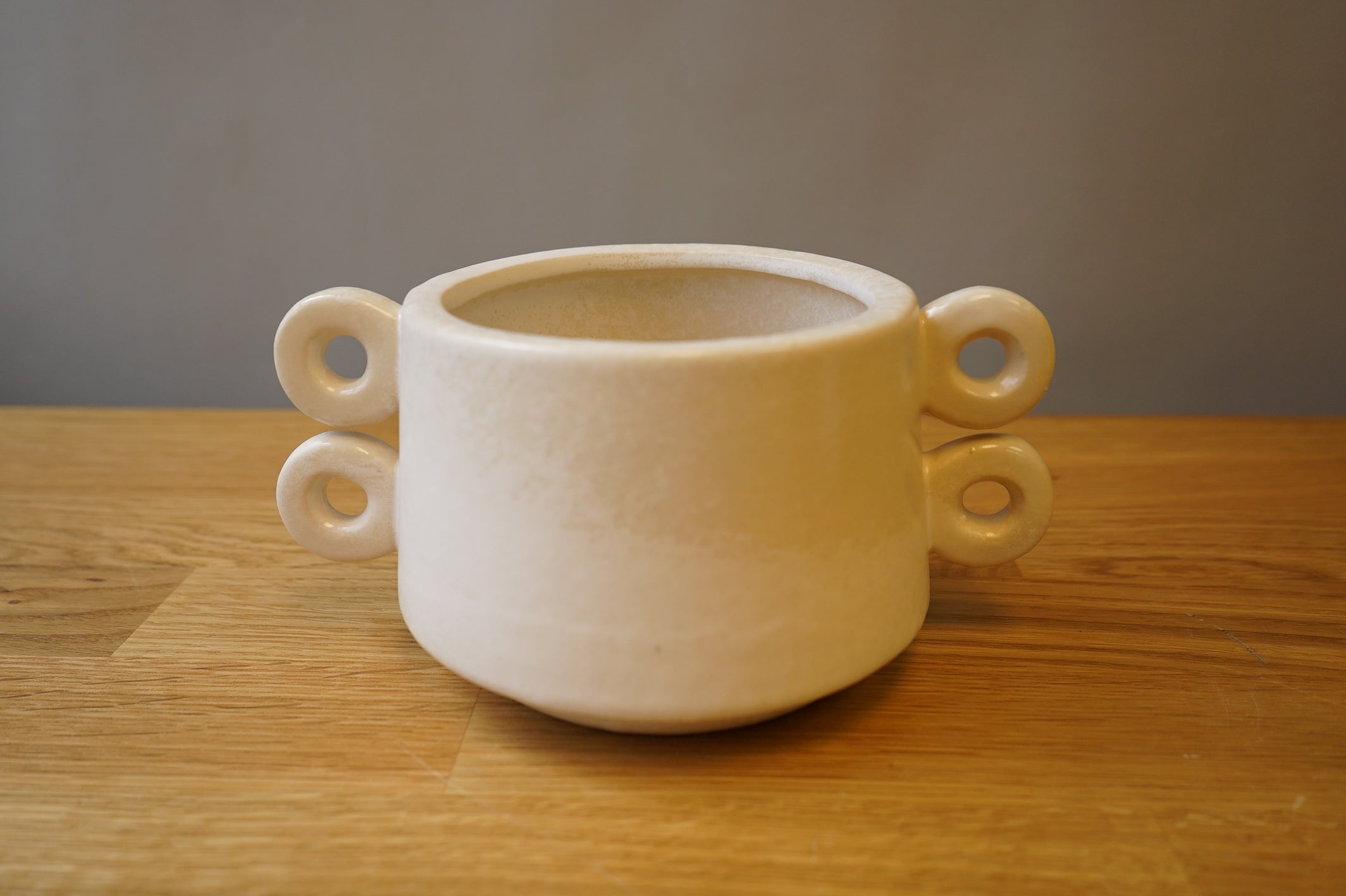 White Pot with Circular Handles