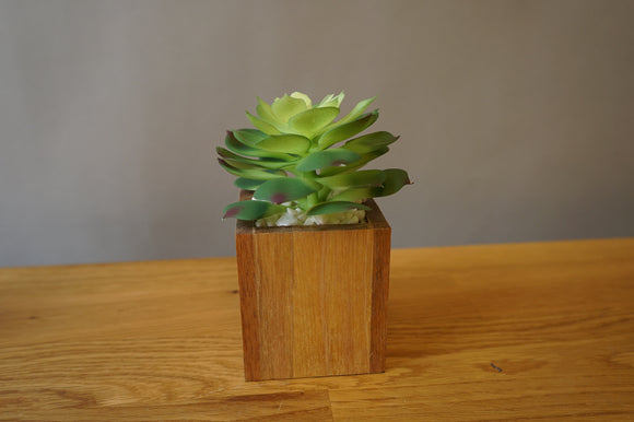 Faux Succulent with Wood Pot