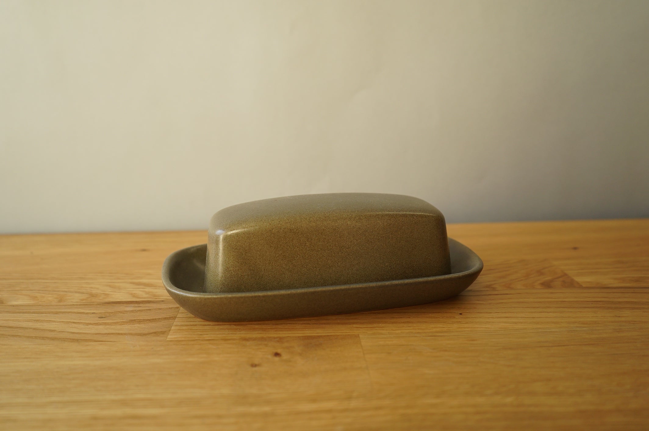 Green Stoneware Butter Dish